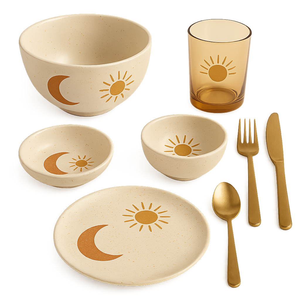 SunnyMoon tableware with sun and moon motifs